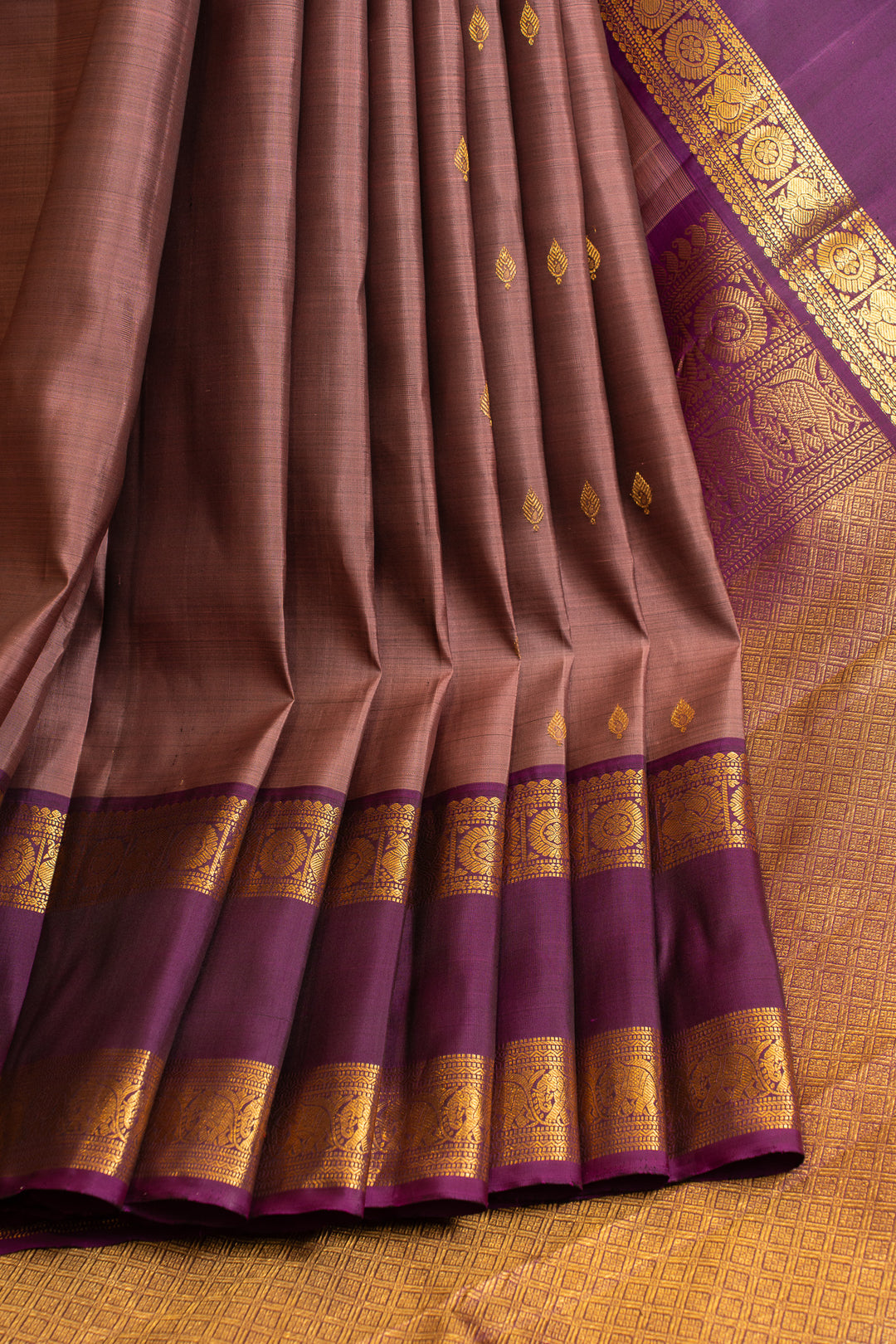 Mauve and purple rettai pettu pure Kanchipuram silk saree