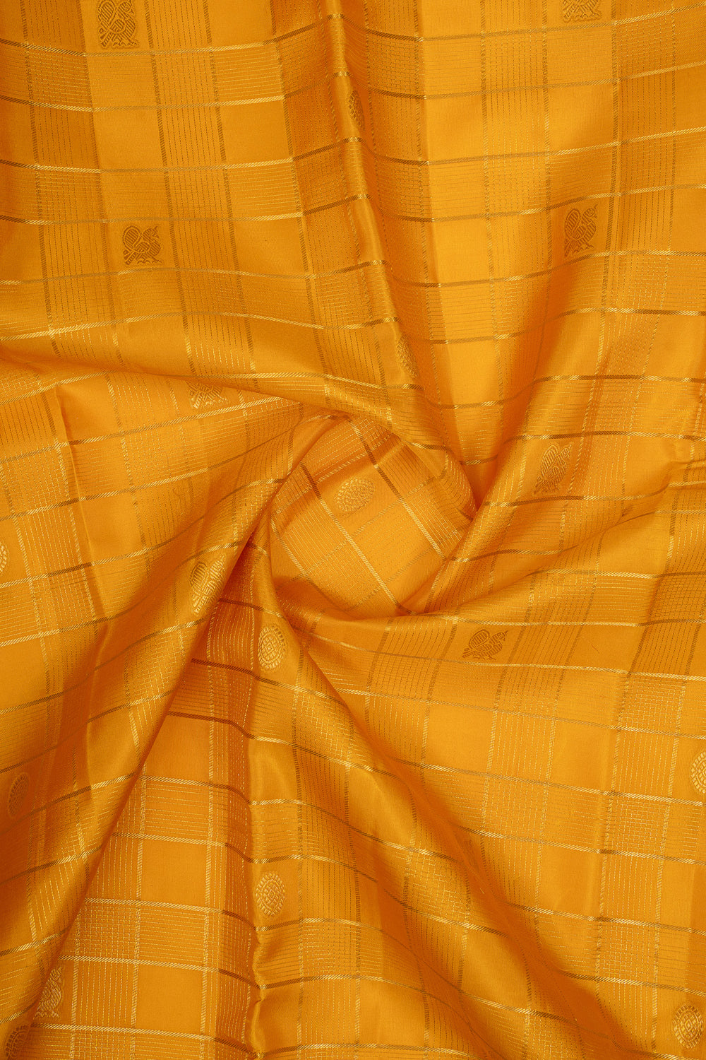 Mustard Zari Checks Pure Kanchipuram Silk Saree