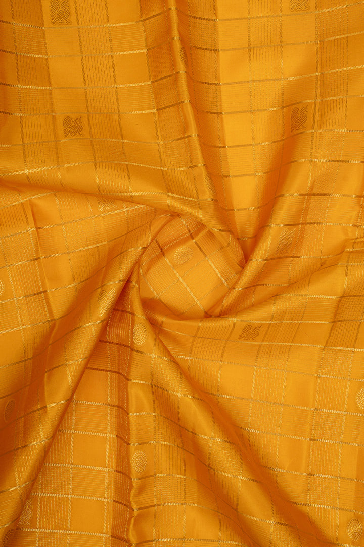 Mustard Zari Checks Pure Kanchipuram Silk Saree
