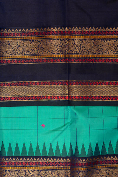 Turquoise Blue Thread Border Pure Kanchipuram Silk Saree - Clio Silks