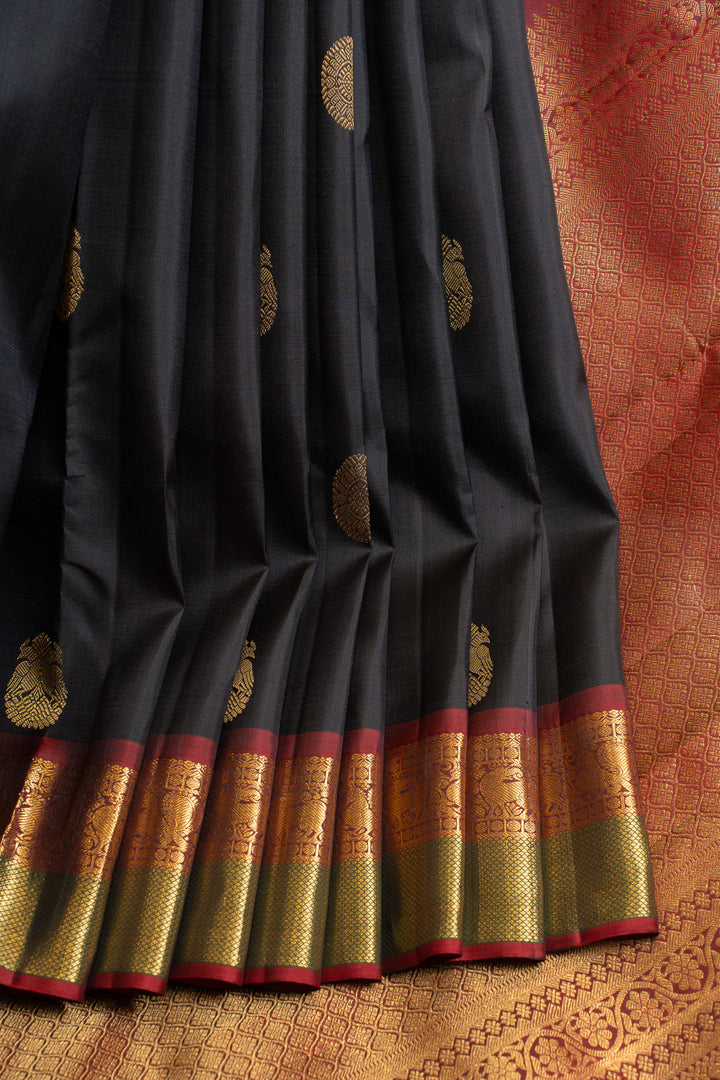 Black and maroon iruthalaipakshi pure Kanchipuram silk saree
