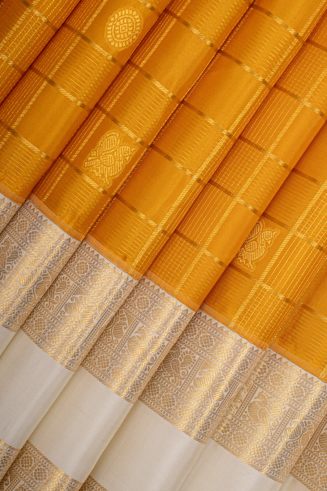 Mustard Zari Checks Pure Kanchipuram Silk Saree
