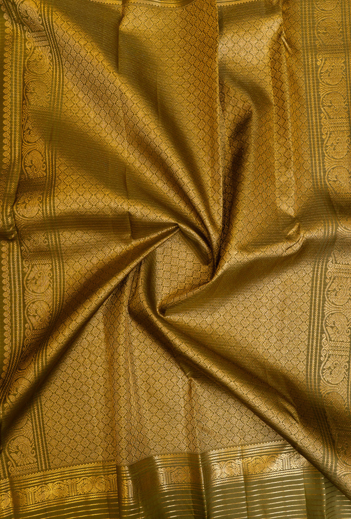 Moss green traditional pure Kanchipuram silk saree