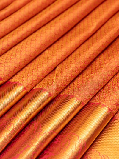 Peach Orange Brocade Pure Kanchipuram Silk Saree