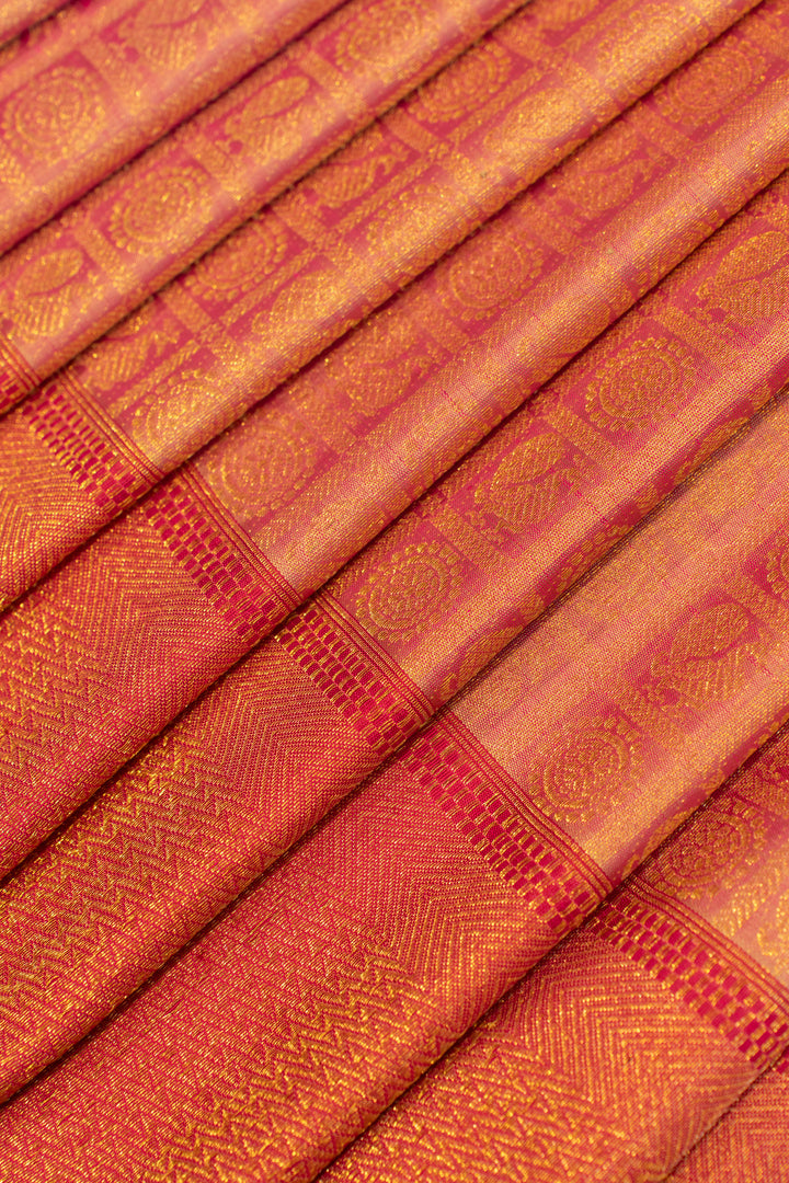 Peach annam chakram brocade pure Kanchipuram silk saree