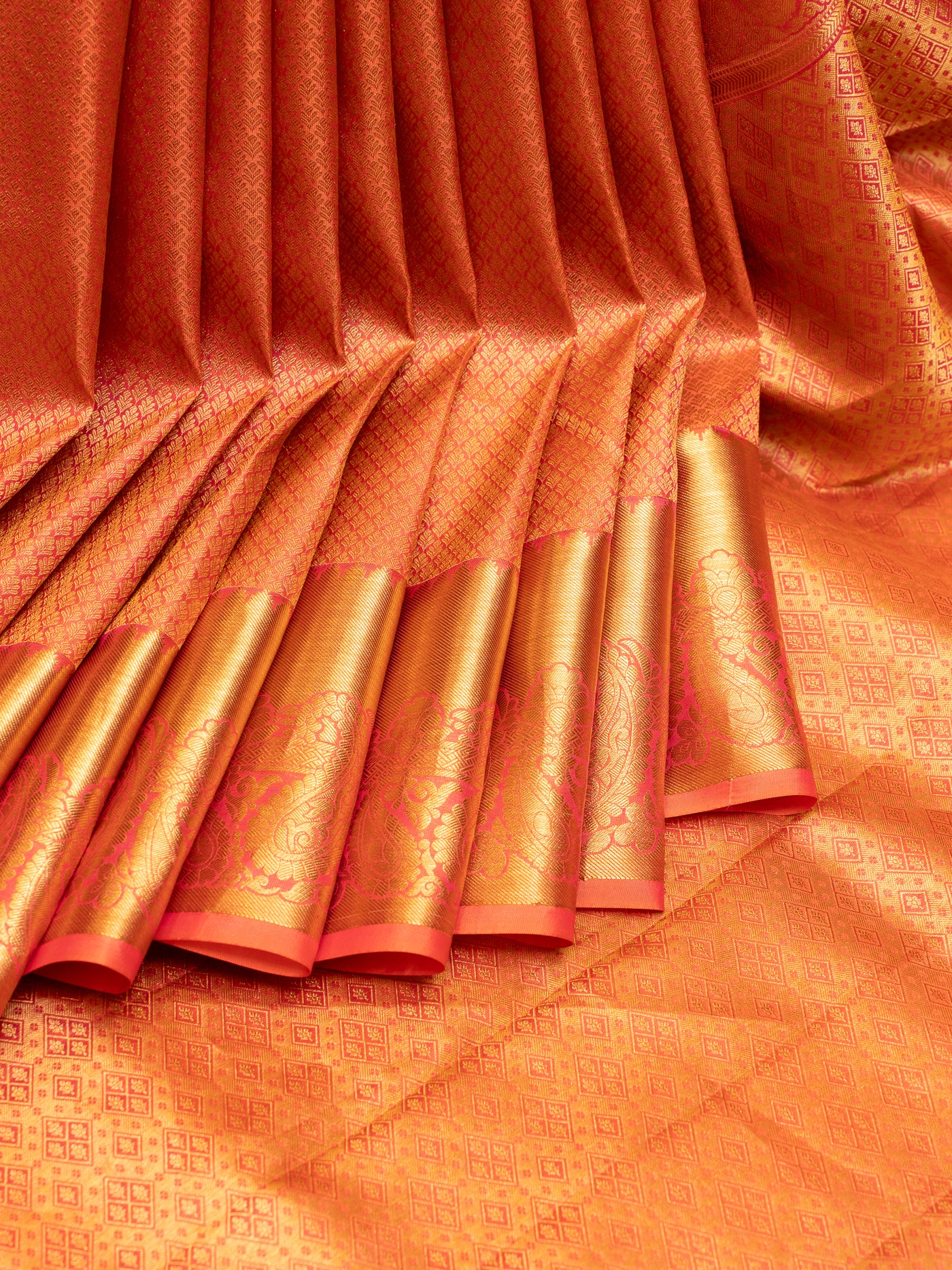 Peach Orange Brocade Pure Kanchipuram Silk Saree