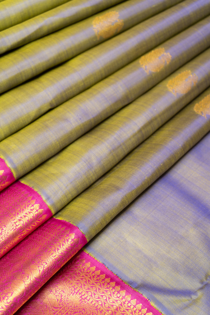 Bluish Green and Magenta Pure Kanchipuram Silk Saree - Clio Silks