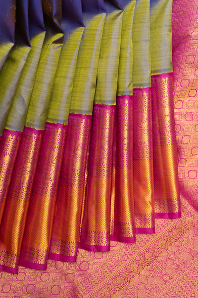 Bluish Green and Magenta Pure Kanchipuram Silk Saree - Clio Silks