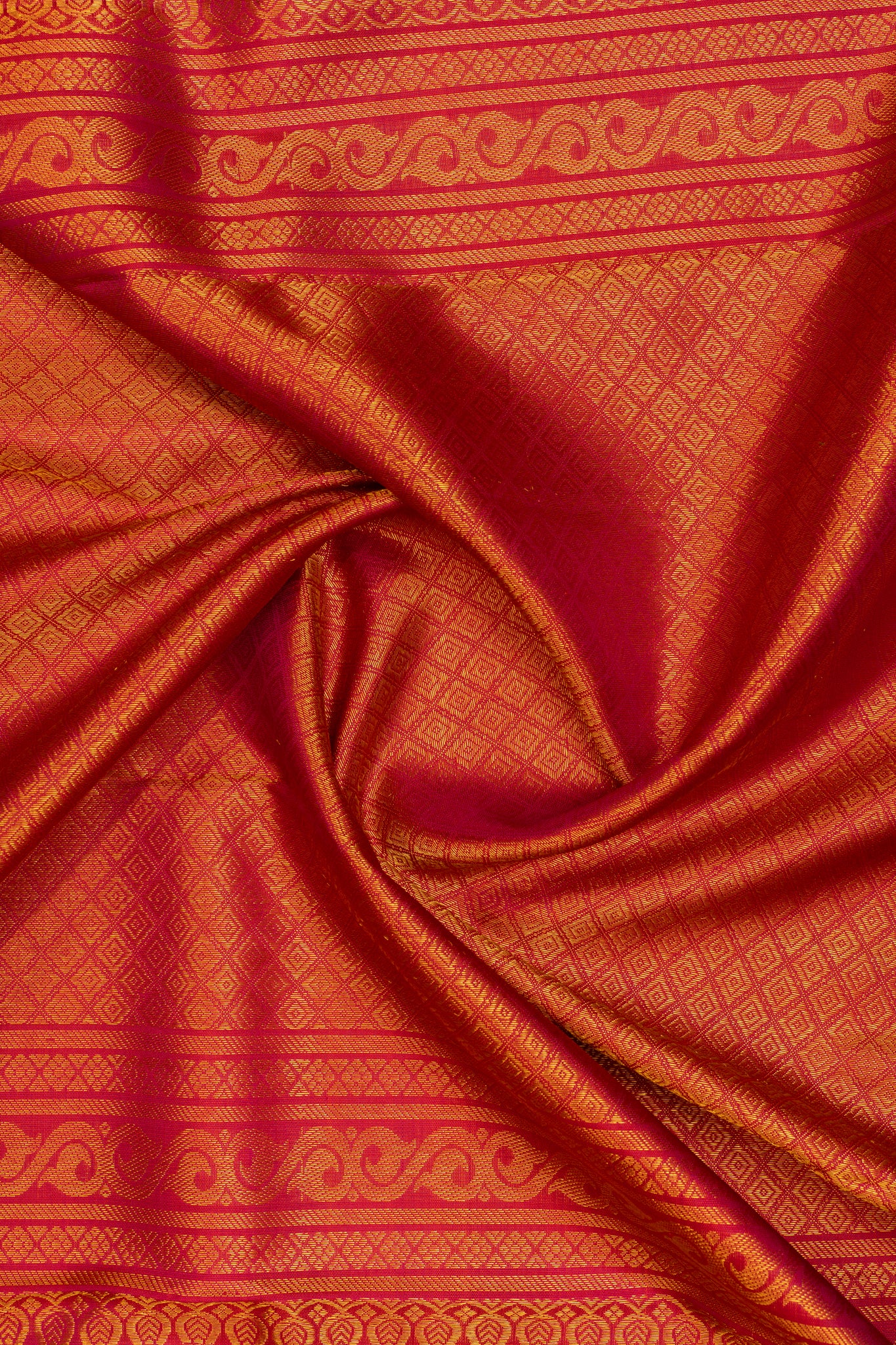 Mustard and rust orange stripes brocade pure Kanchipuram silk saree