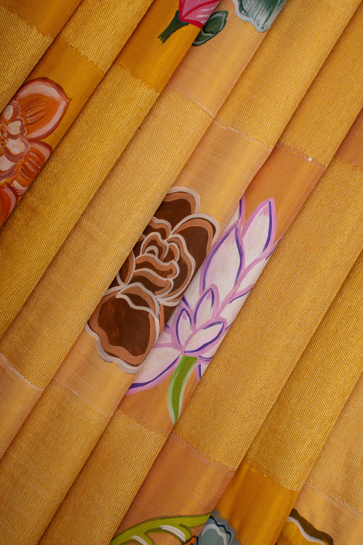 The 500-Hour Garden Handpainted 58 Flowers 8 Kol Pure Kanchipuram Silk Saree