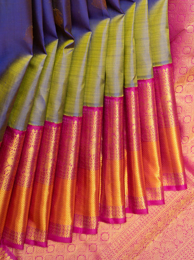 Bluish Green and Magenta Pure Kanchipuram Silk Saree - Clio Silks