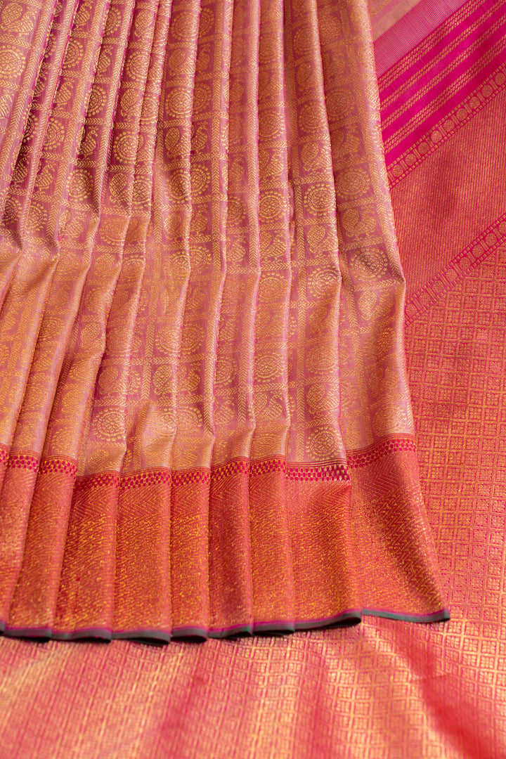 Peach annam chakram brocade pure Kanchipuram silk saree