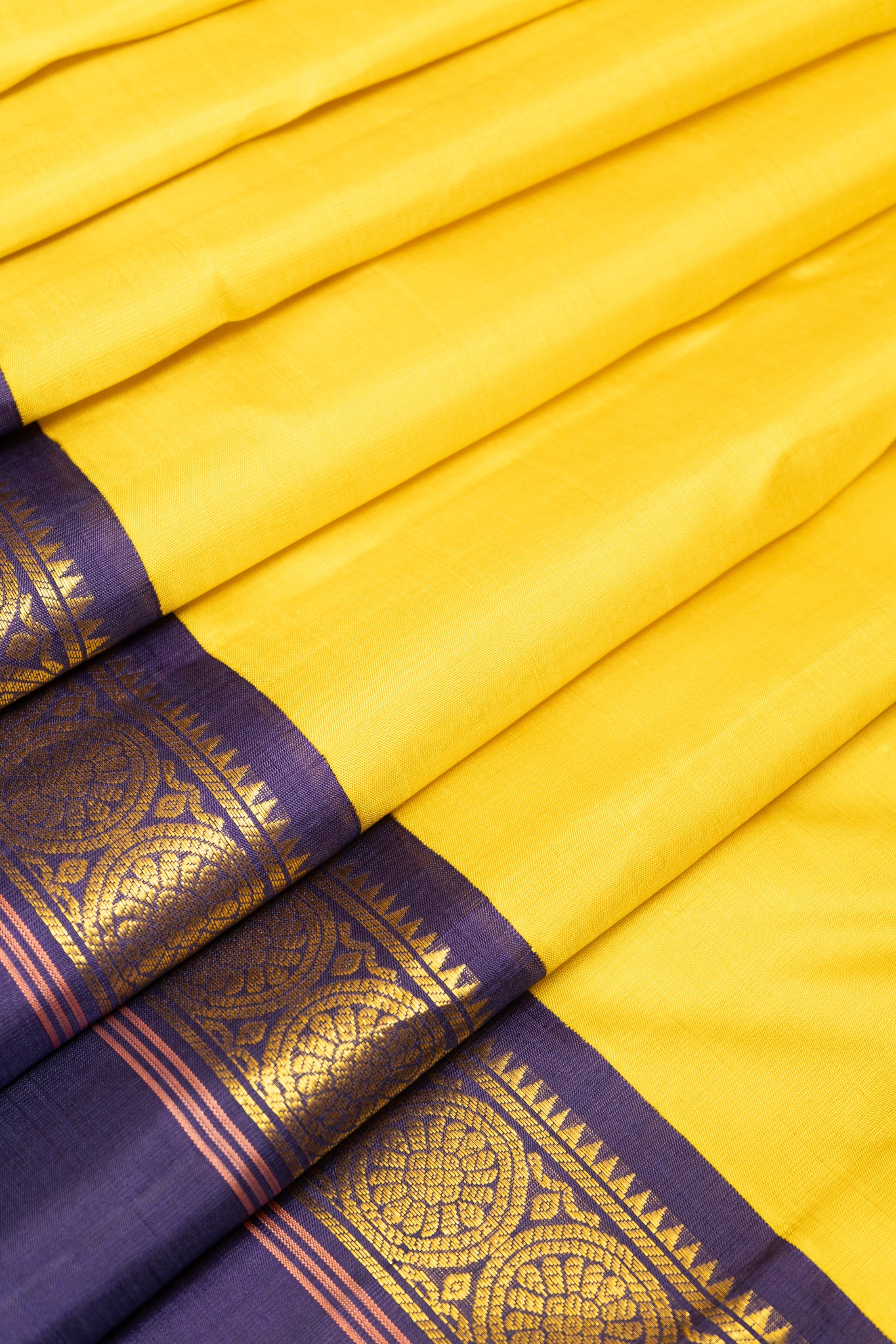 Yellow and Blue Pure Kanchipuram Silk Saree - Clio Silks
