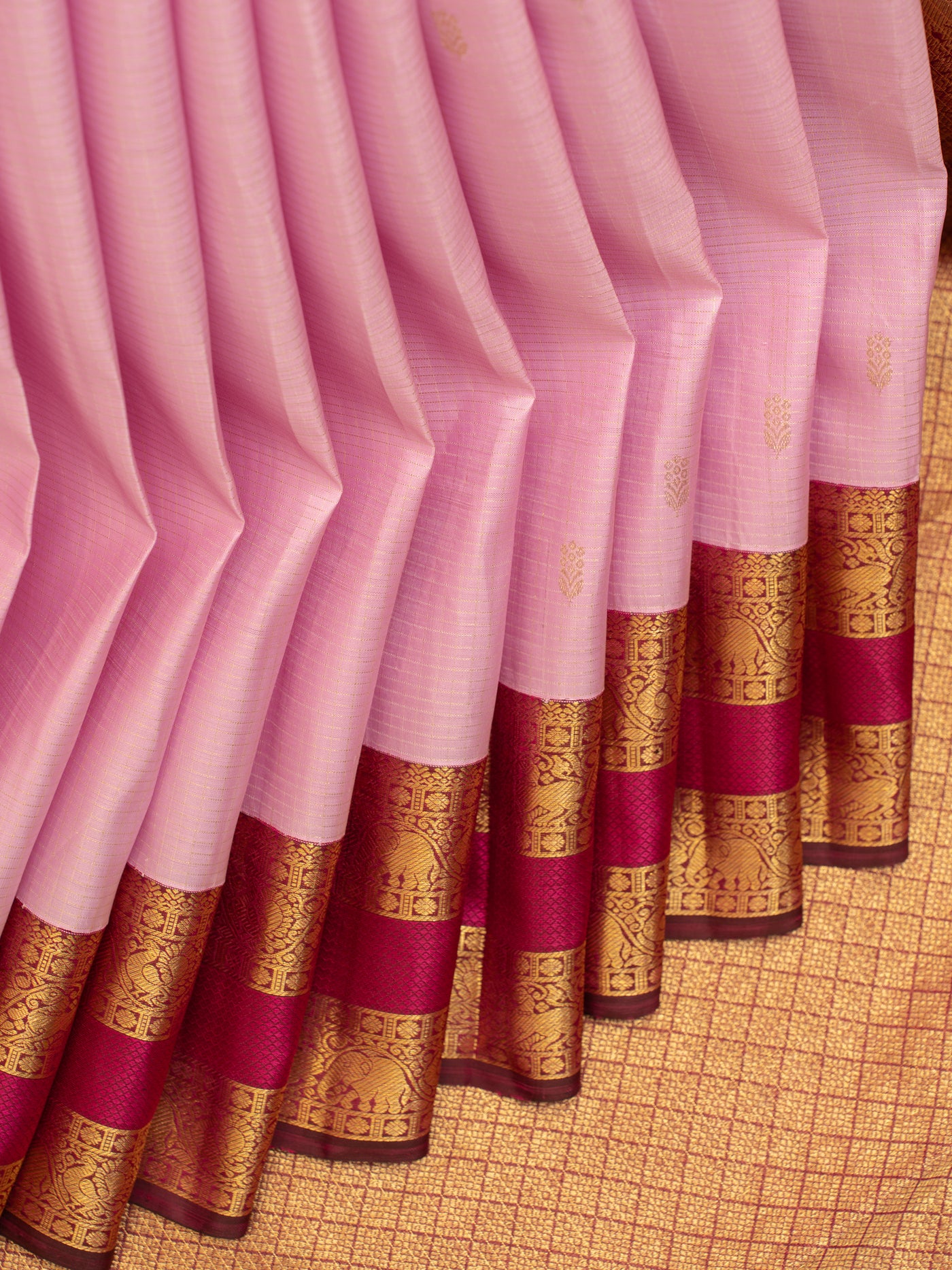 Lilac pink traditional pure Kanchipuram silk saree