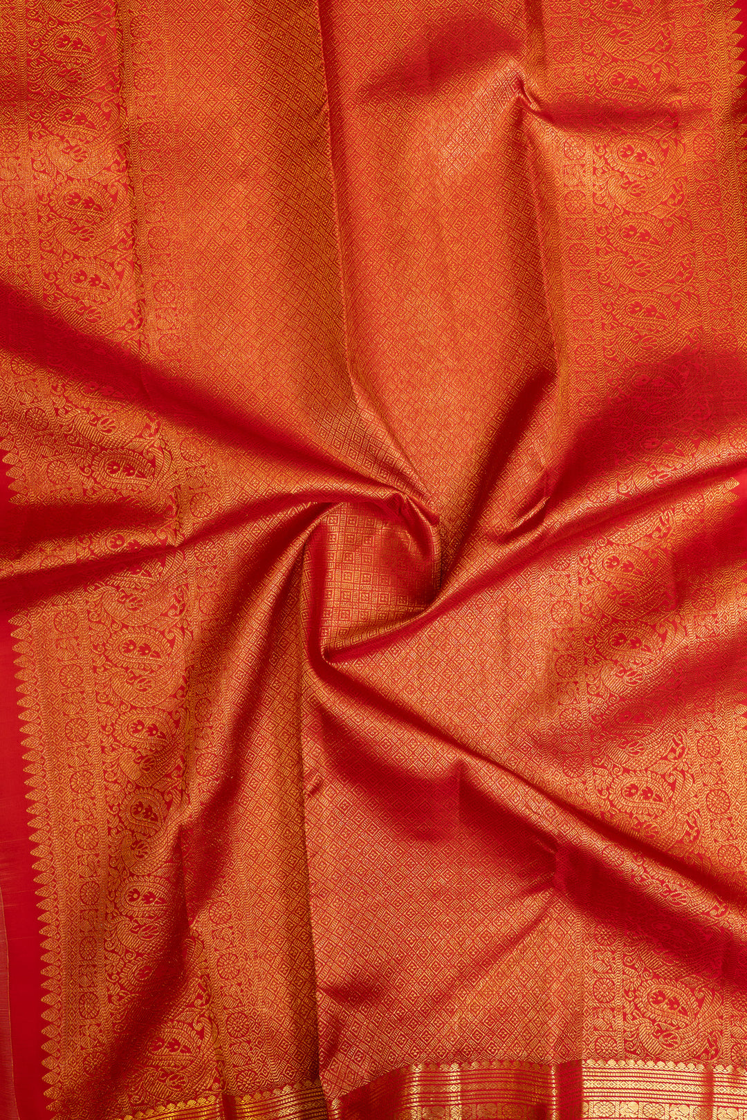 Peach and red traditional pure Kanchipuram silk saree