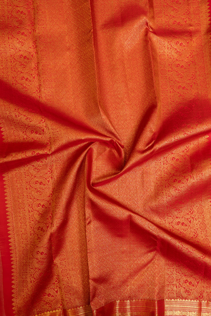 Peach and red traditional pure Kanchipuram silk saree