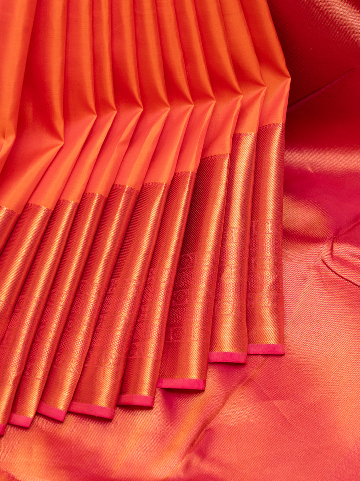 Peach Pink Big Border Pure Kanchipuram Silk Saree