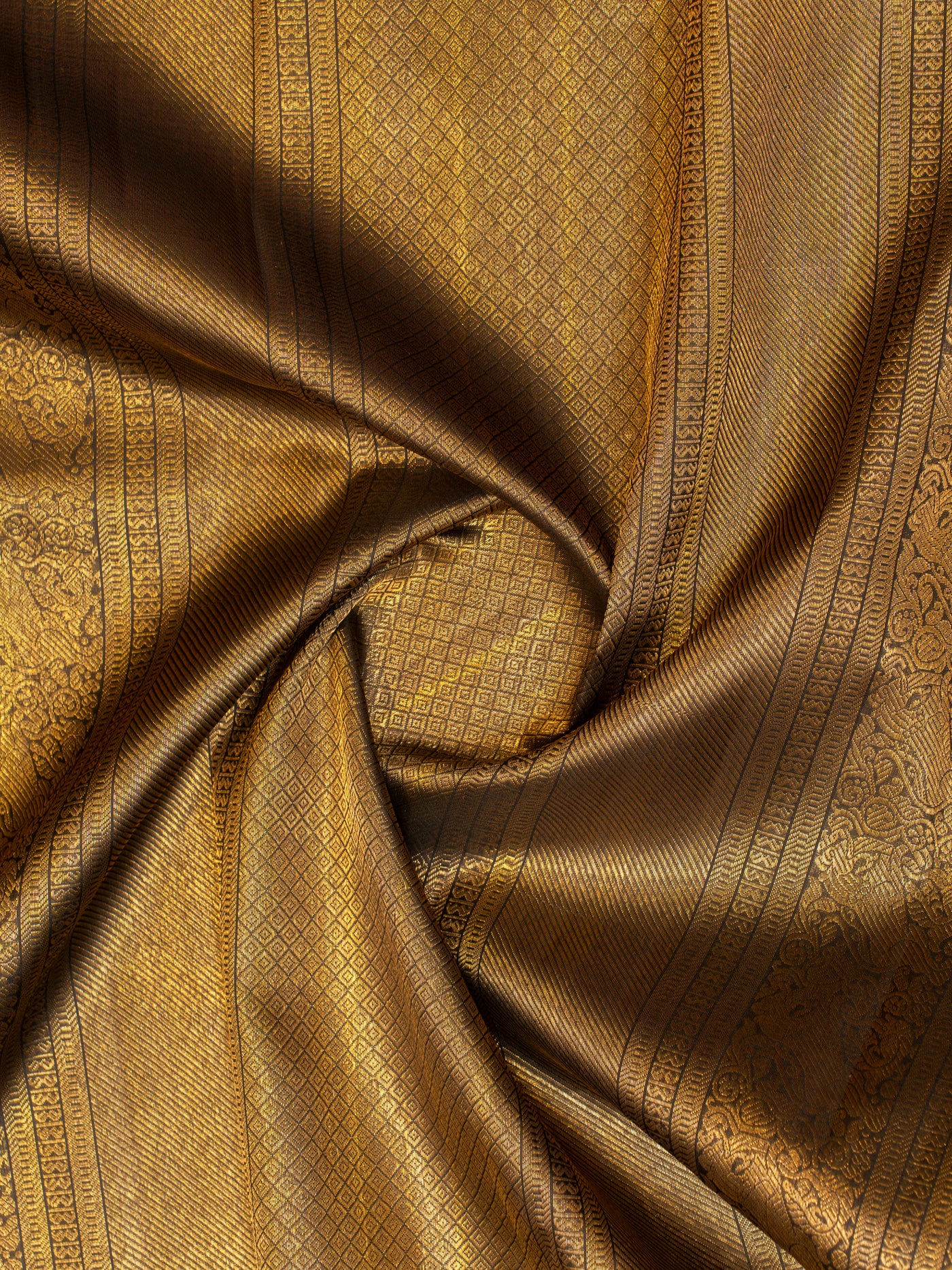 Black and gold zari checks pure Kanchipuram silk saree