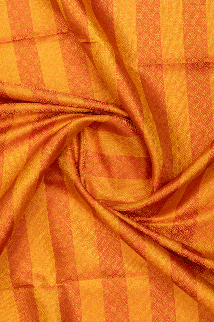 Mustard and rust orange stripes brocade pure Kanchipuram silk saree