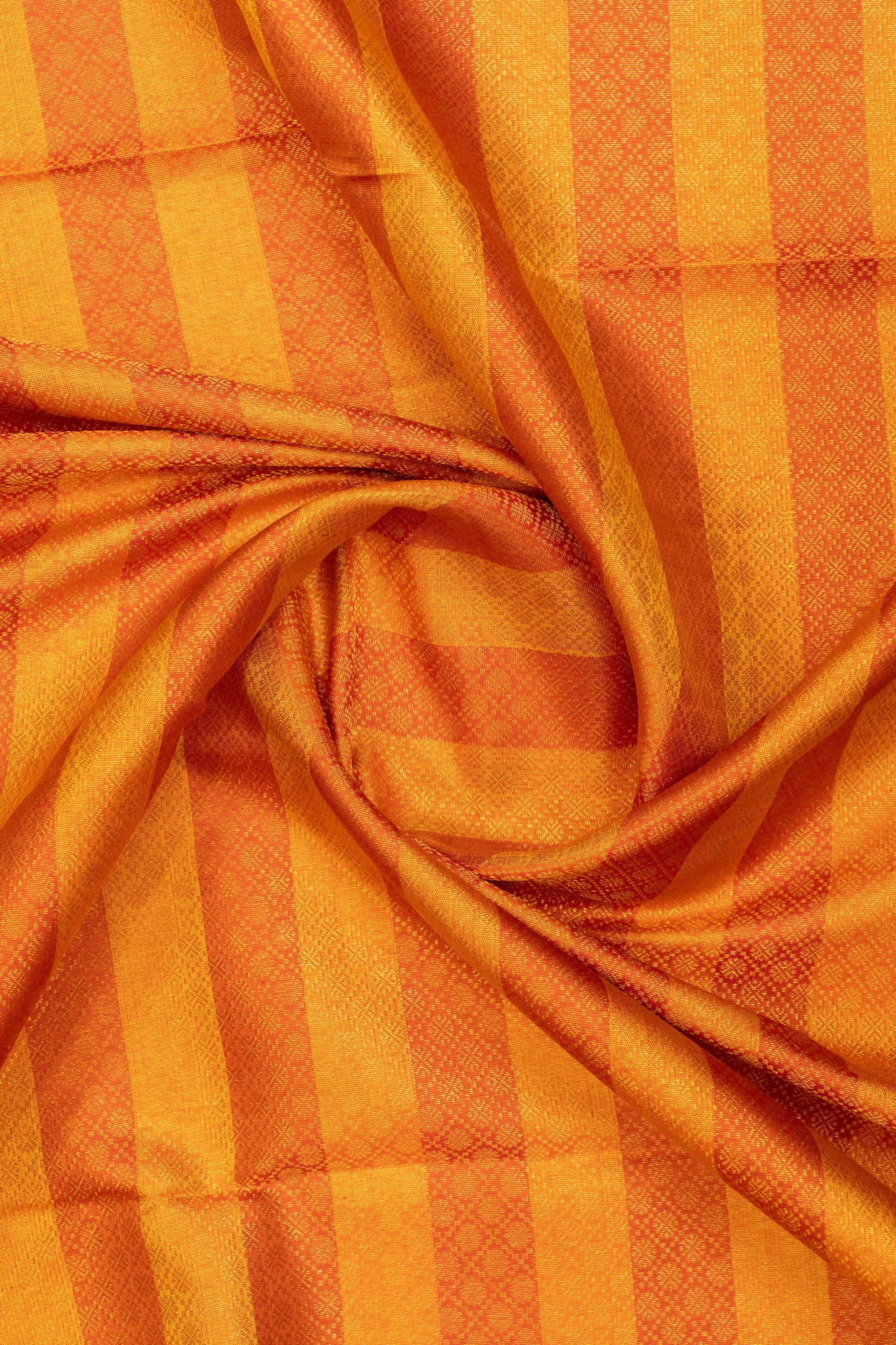 Mustard and rust orange stripes brocade pure Kanchipuram silk saree