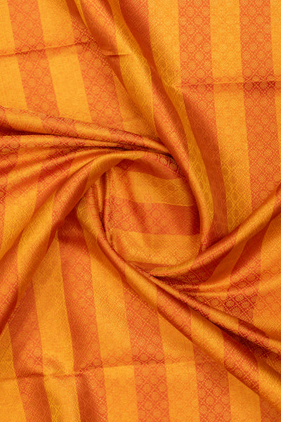 Mustard and rust orange stripes brocade pure Kanchipuram silk saree