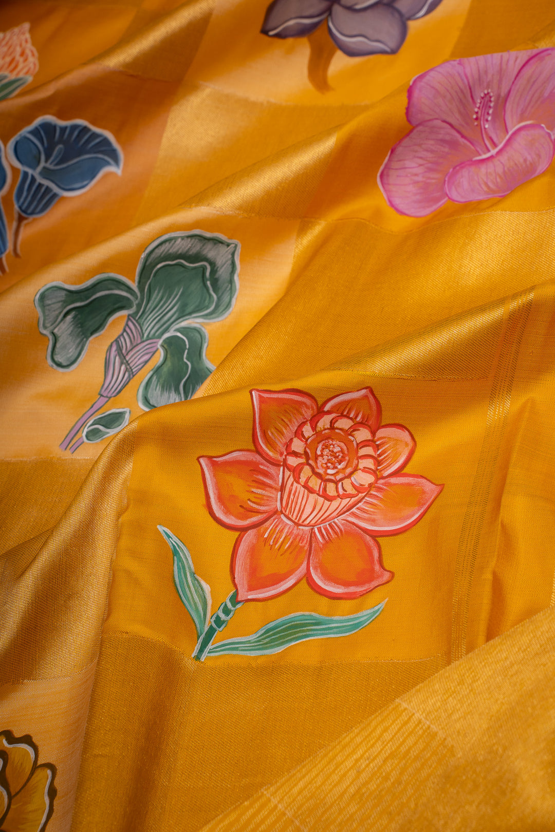 The 500-Hour Garden Handpainted 58 Flowers 8 Kol Pure Kanchipuram Silk Saree
