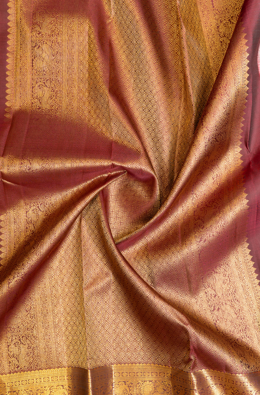 Rust orange rettai pettu pure Kanchipuram silk saree