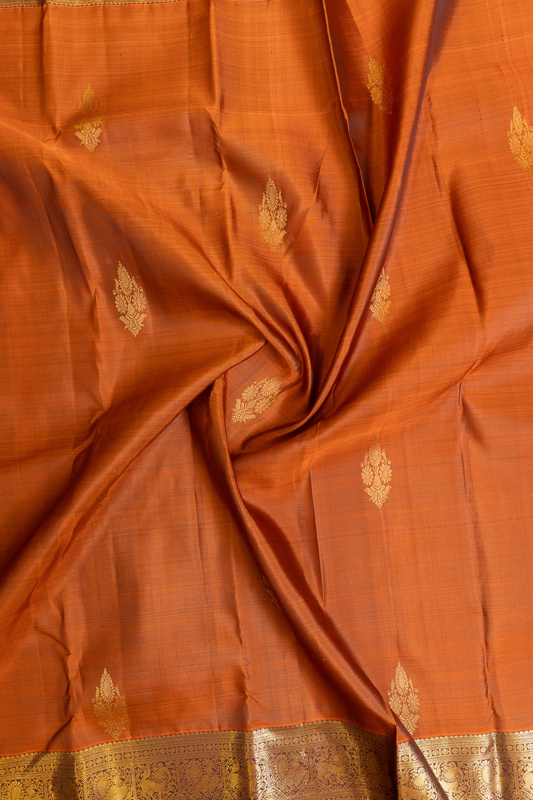 Rust orange rettai pettu pure Kanchipuram silk saree