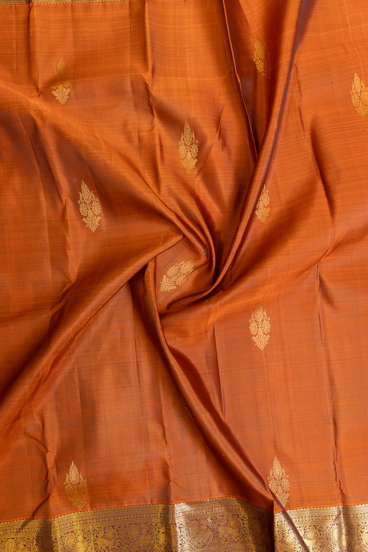 Rust orange rettai pettu pure Kanchipuram silk saree