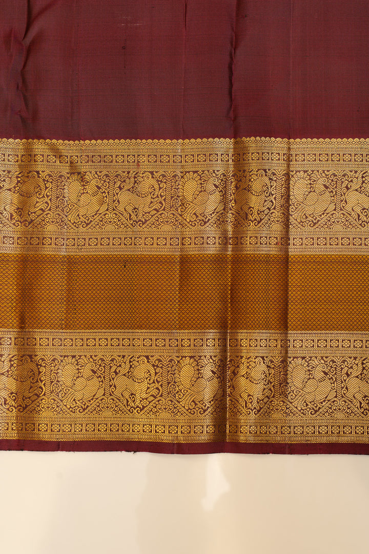Rust orange rettai pettu pure Kanchipuram silk saree