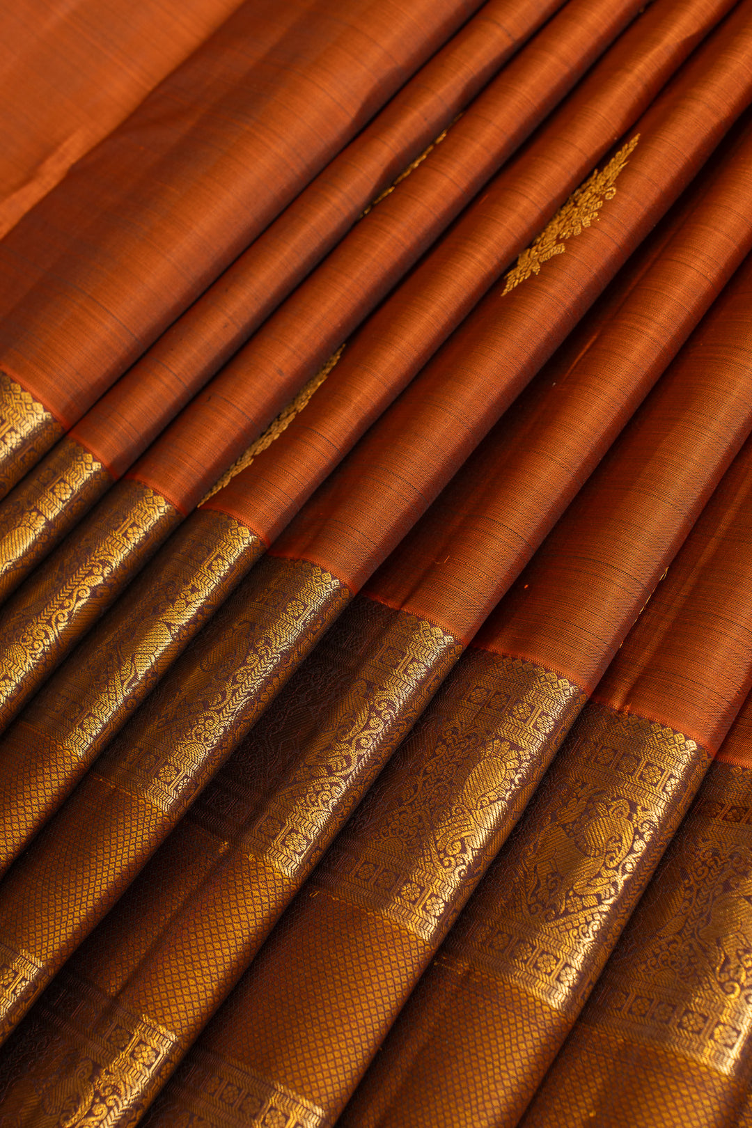 Rust orange rettai pettu pure Kanchipuram silk saree