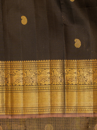 Black and gold zari checks pure Kanchipuram silk saree