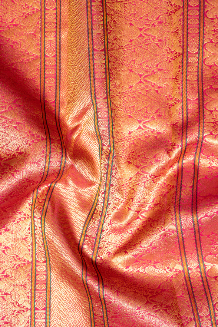 Peacock Blue and Red Pure Kanchipuram Silk Saree - Clio Silks