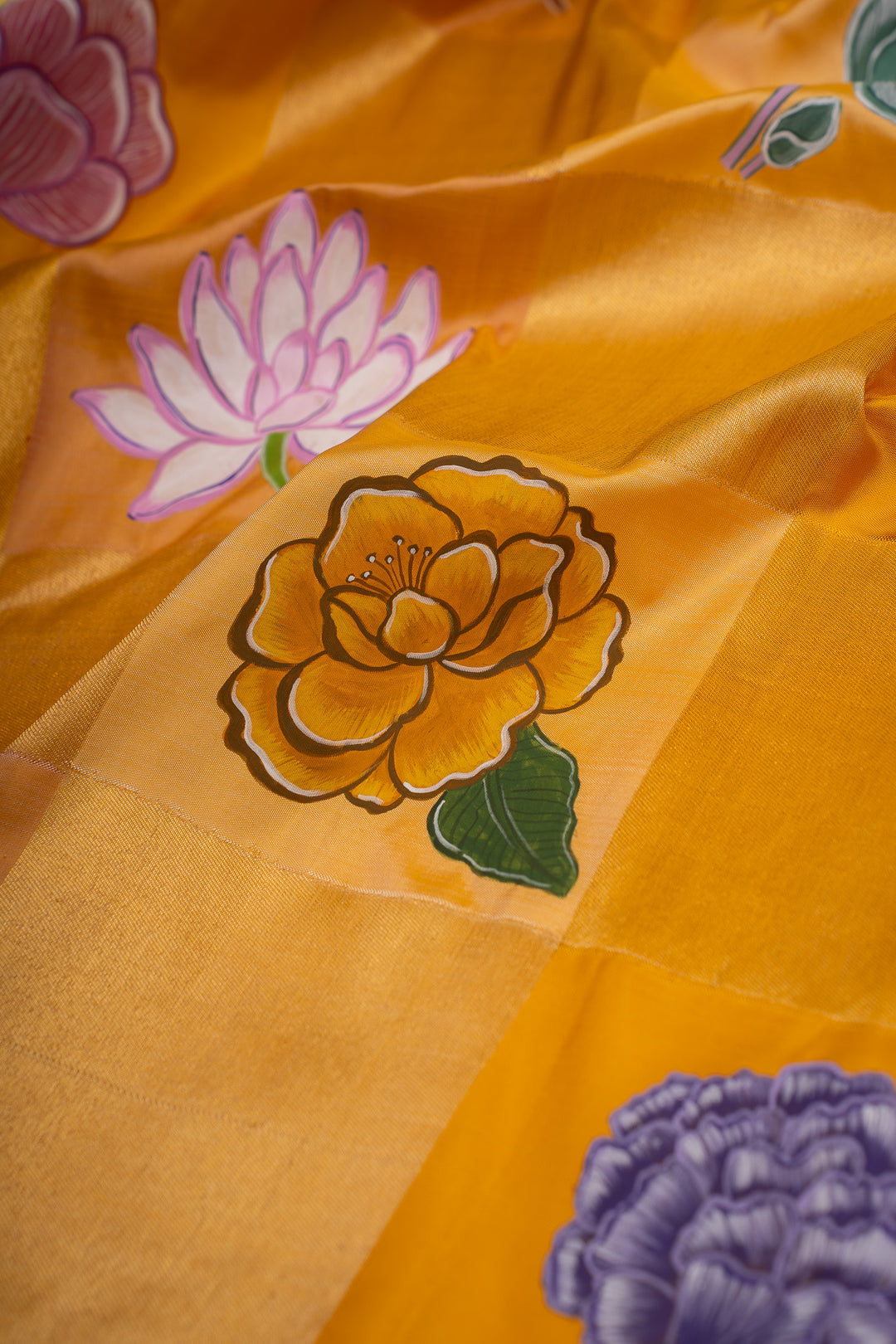 The 500-Hour Garden Handpainted 58 Flowers 8 Kol Pure Kanchipuram Silk Saree