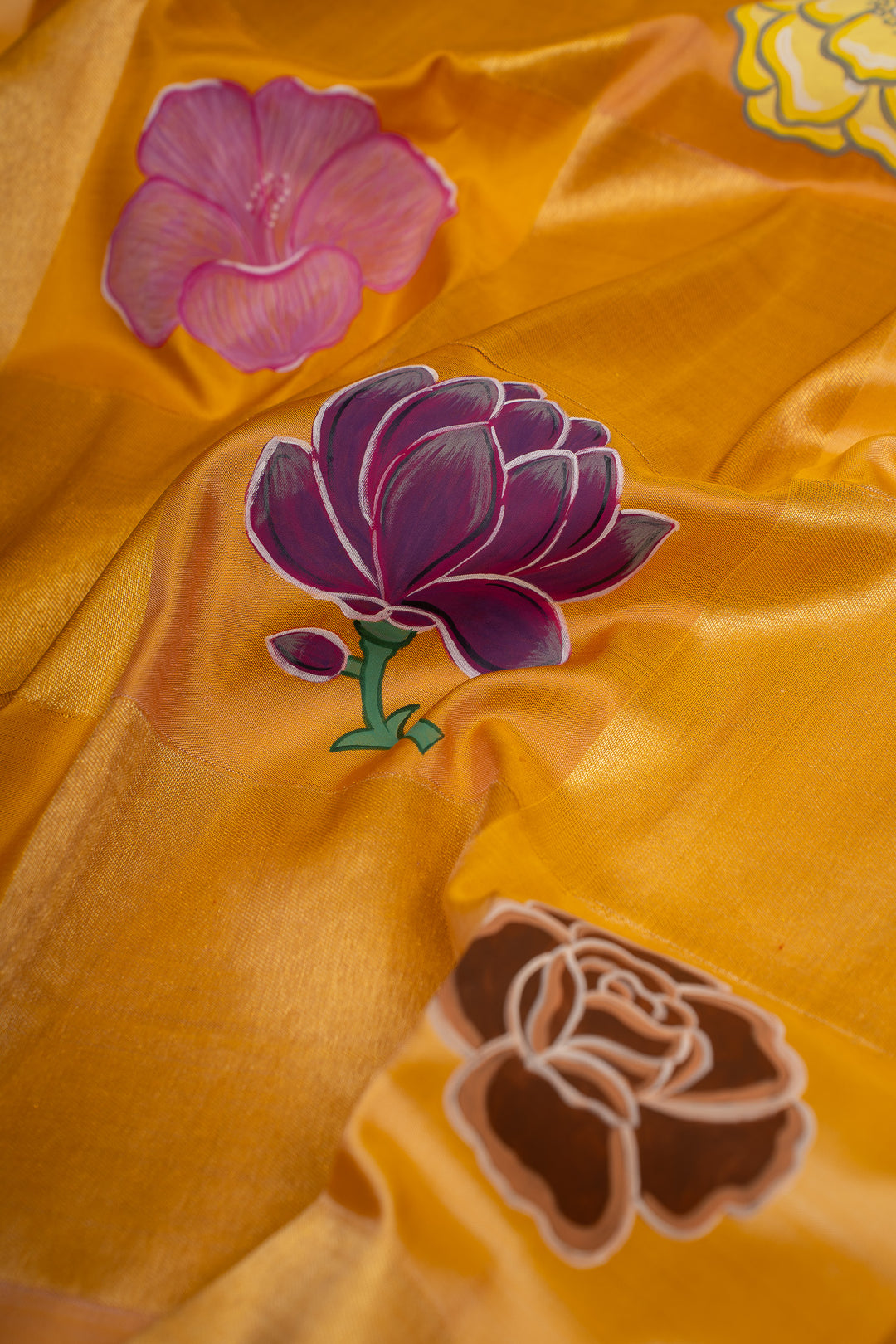 The 500-Hour Garden Handpainted 58 Flowers 8 Kol Pure Kanchipuram Silk Saree