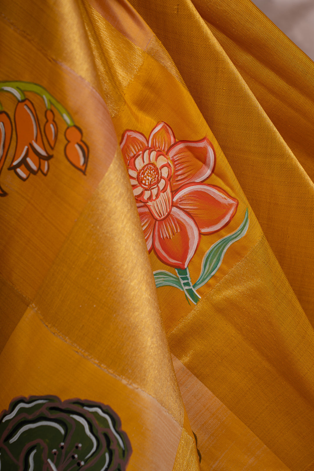 The 500-Hour Garden Handpainted 58 Flowers 8 Kol Pure Kanchipuram Silk Saree