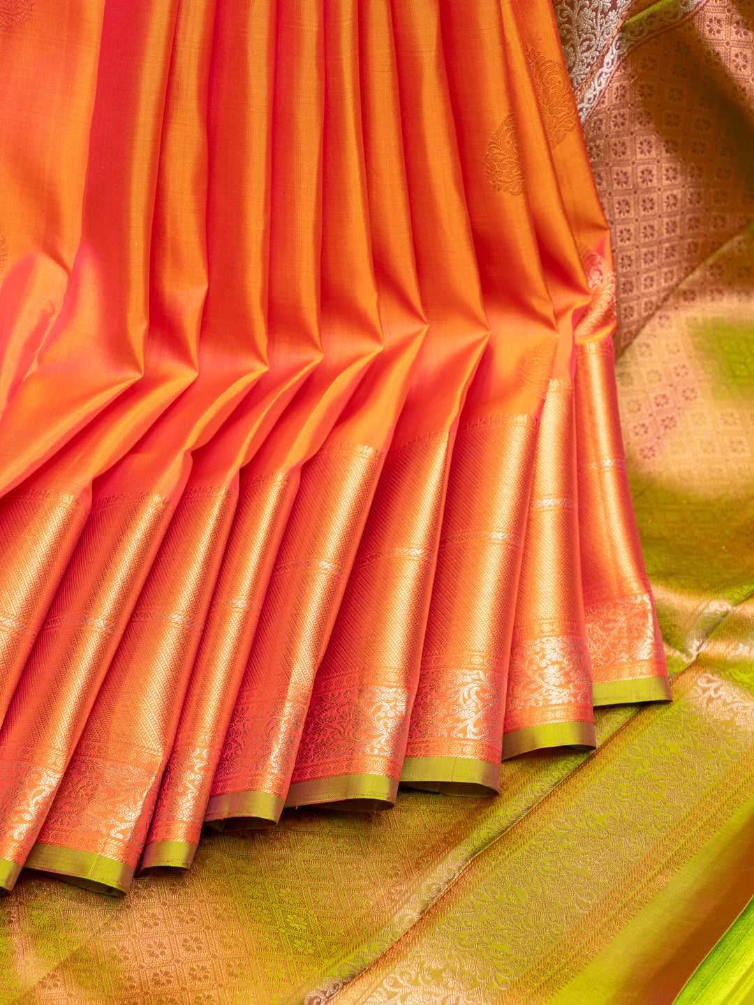 Peach Orange Pure Kanjivaram Silk Saree