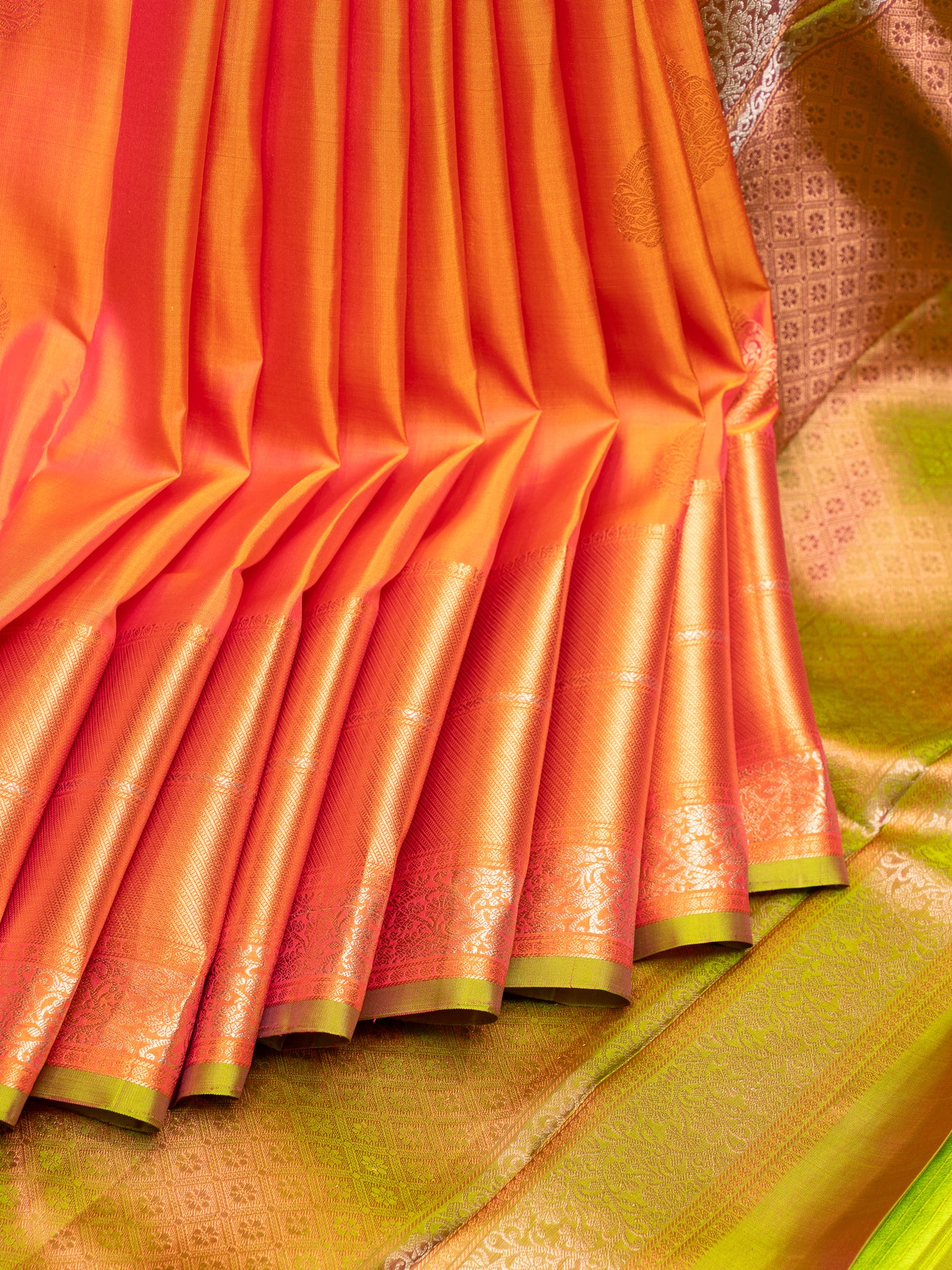 Peach Orange Pure Kanjivaram Silk Saree