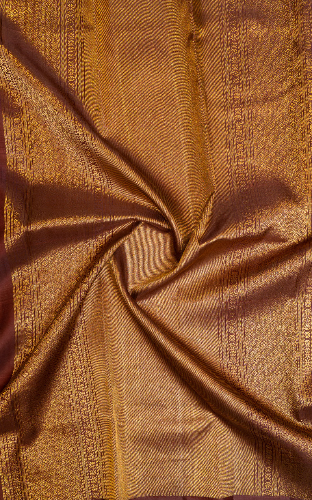 Ivory and brown vintage checks pure Kanchipuram silk saree