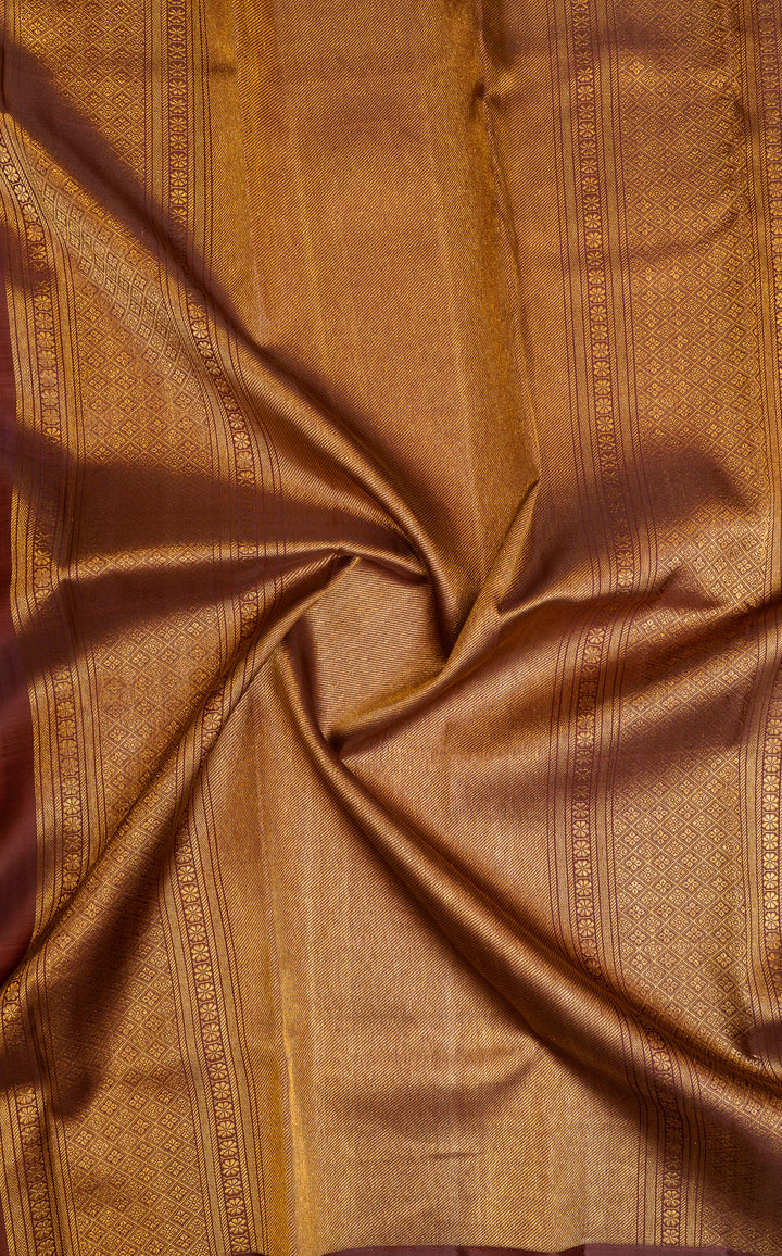 Ivory and brown vintage checks pure Kanchipuram silk saree