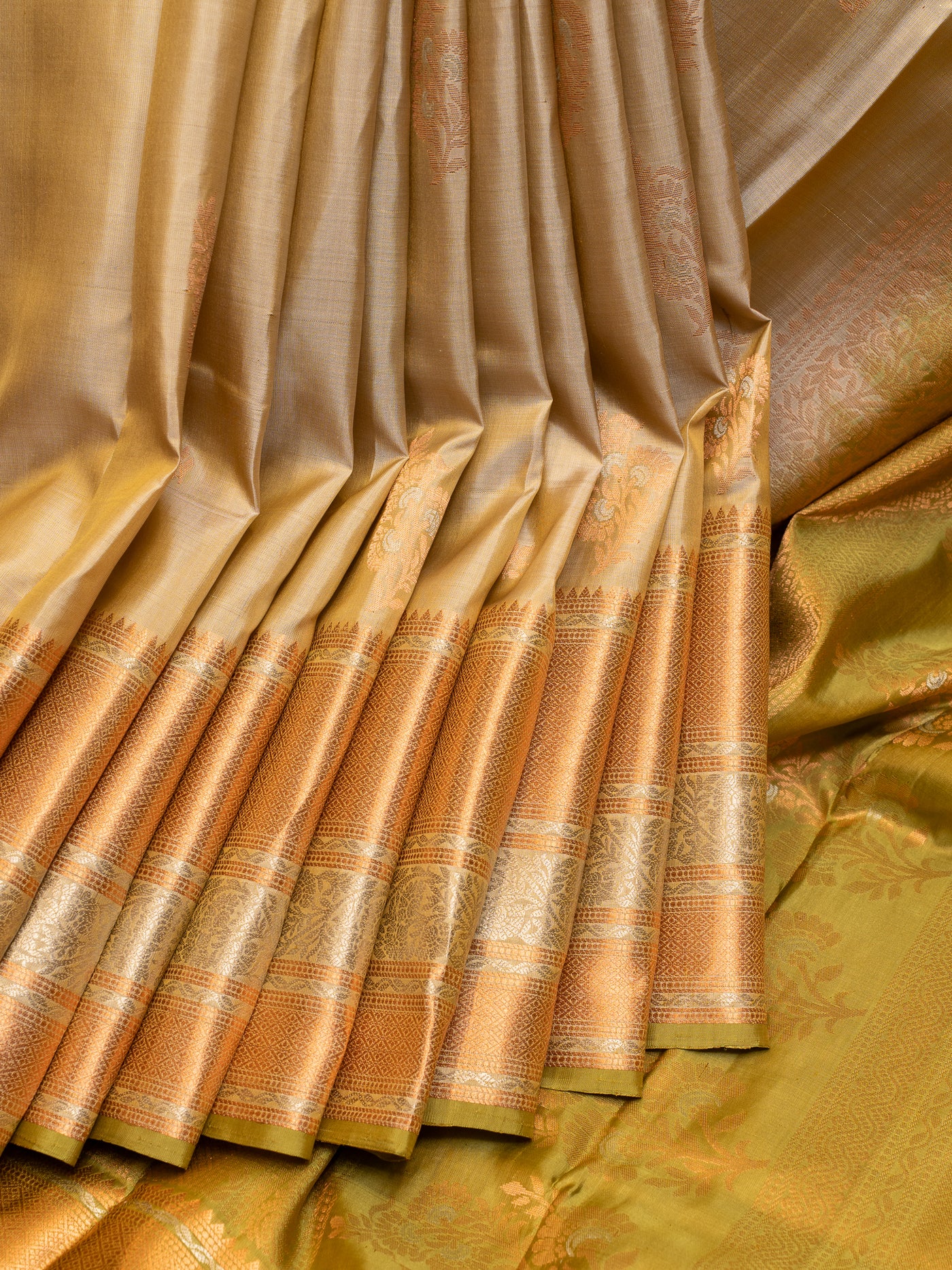 Sand Beige Pastel Pure Kanchipuram Silk Saree