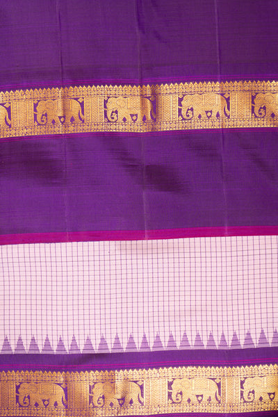 Lilac Checks and Purple Pure Kanchipuram Silk Saree - Clio Silks