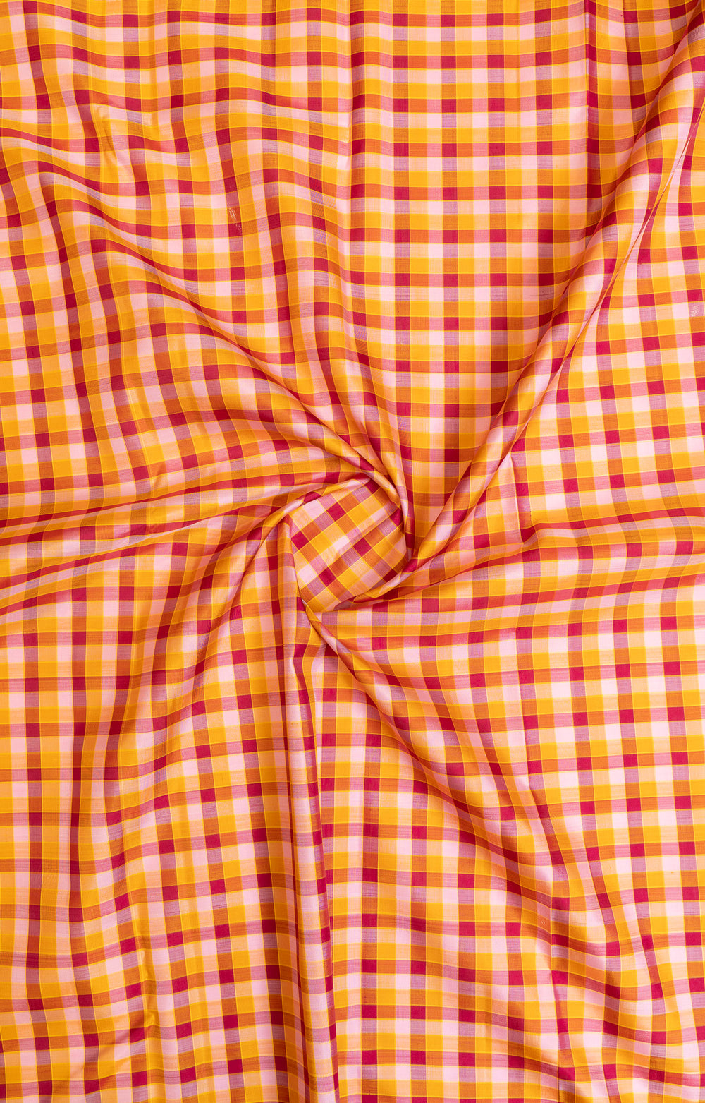 Pink multi checks pure Kanchipuram silk saree