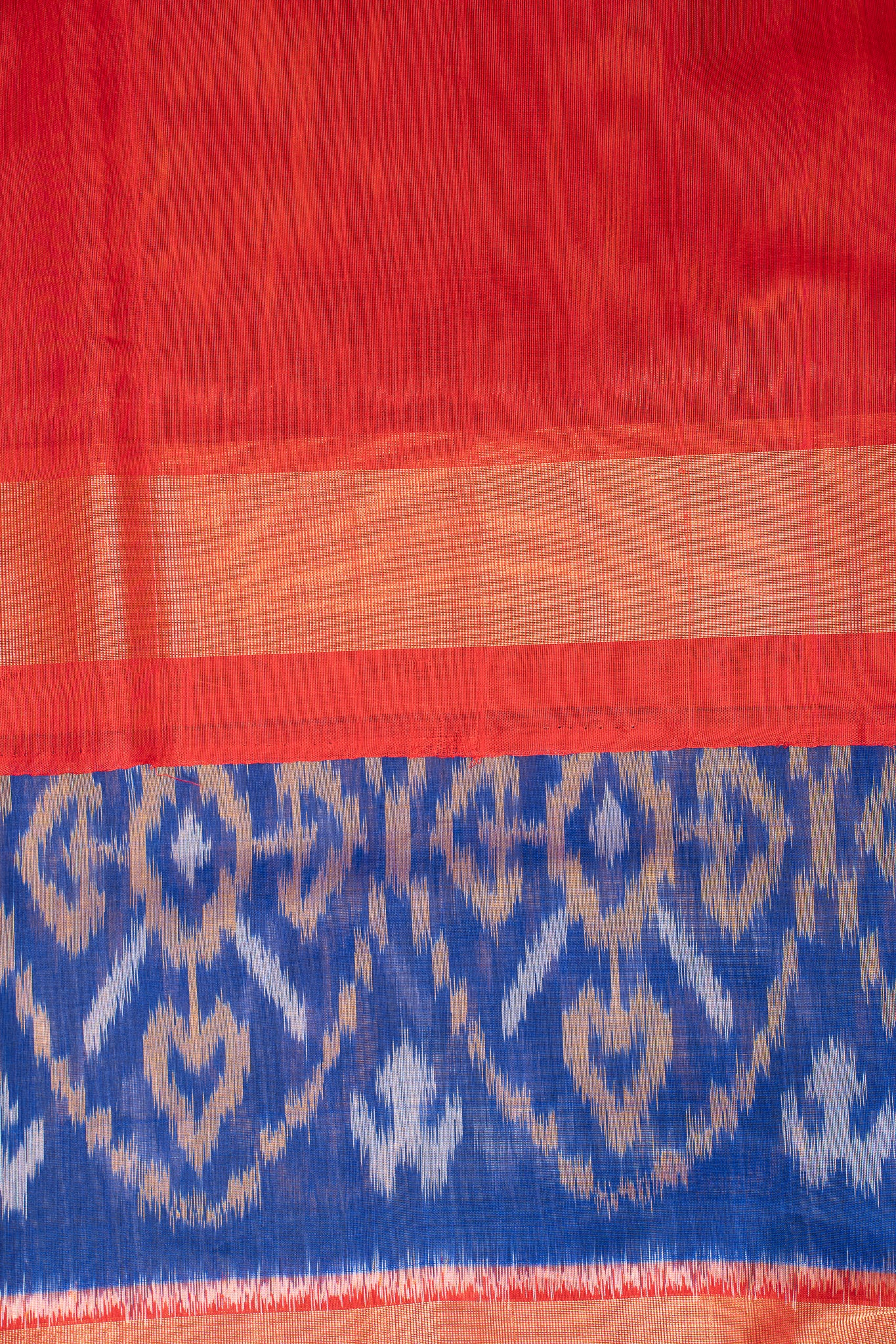 Blue and Red Pure Ikat Silk Cotton Saree - Clio Silks