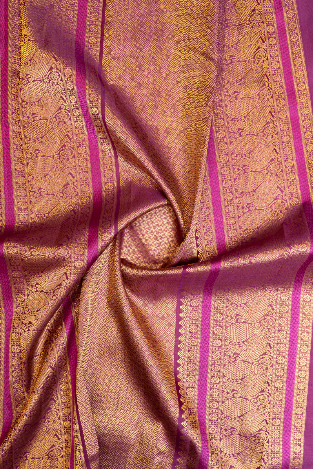 Orange and purple stripes pure Kanchipuram silk saree