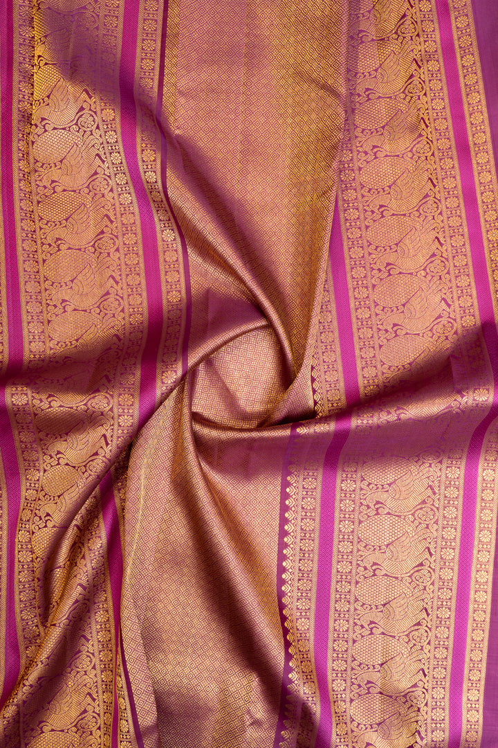 Orange and purple stripes pure Kanchipuram silk saree