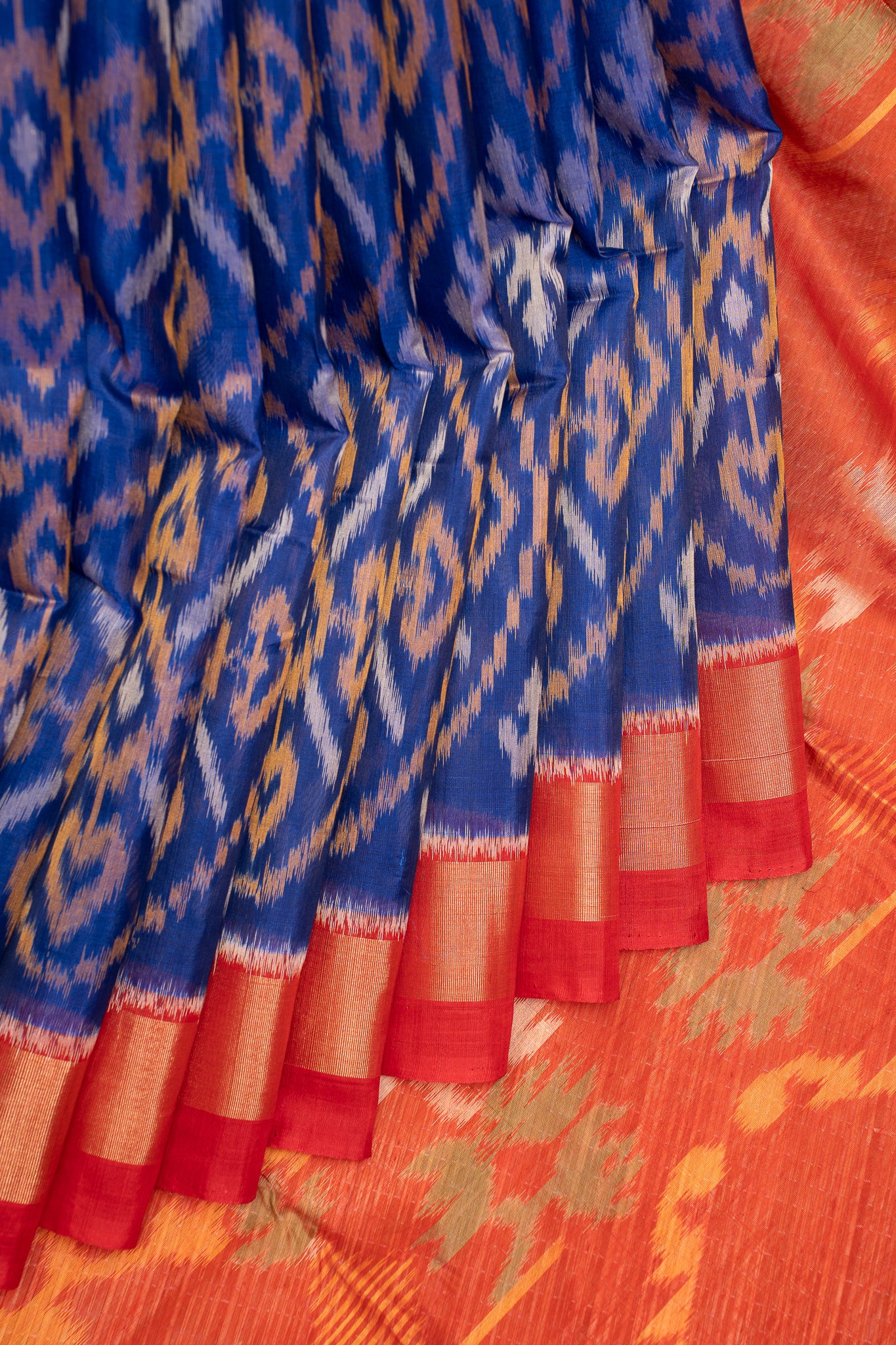 Blue and Red Pure Ikat Silk Cotton Saree - Clio Silks