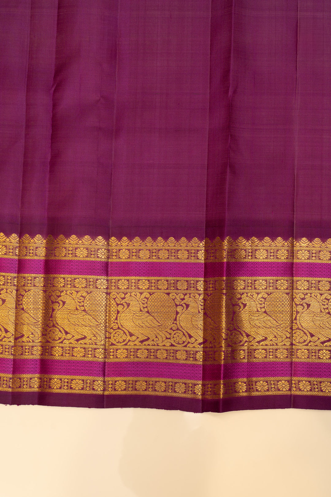 Orange and purple stripes pure Kanchipuram silk saree