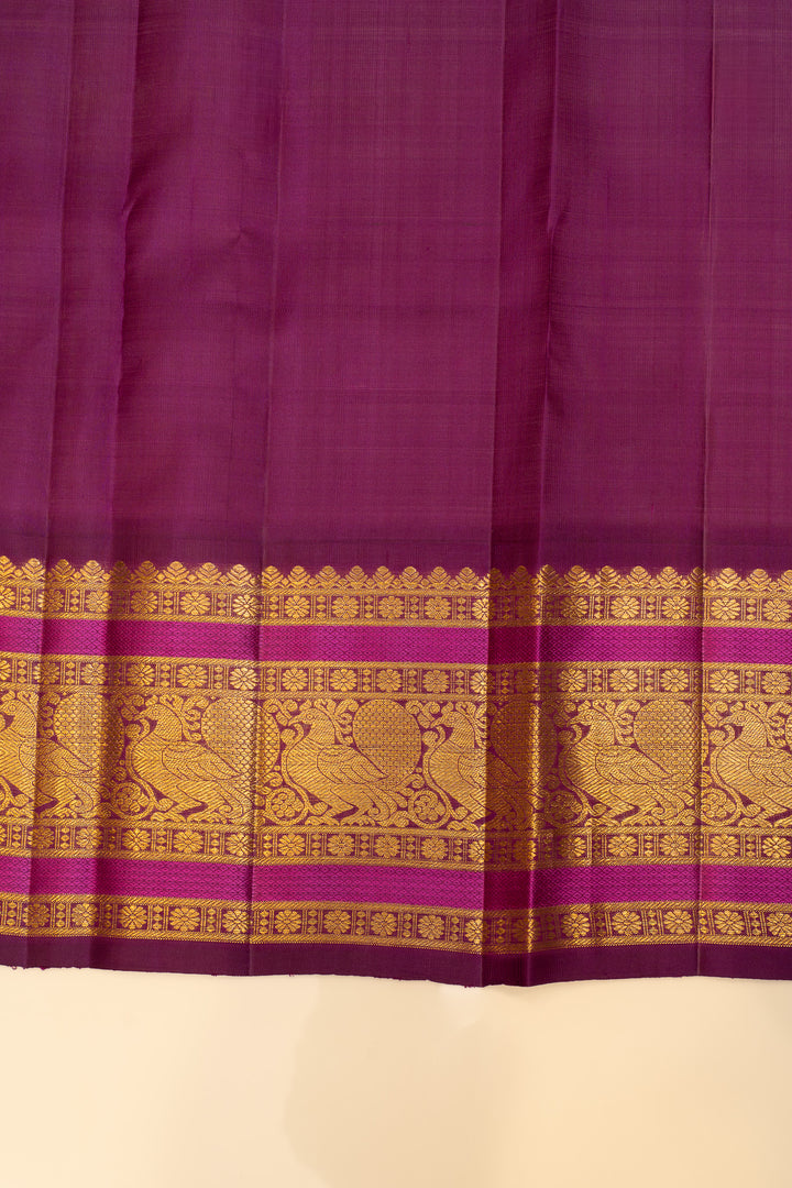 Orange and purple stripes pure Kanchipuram silk saree