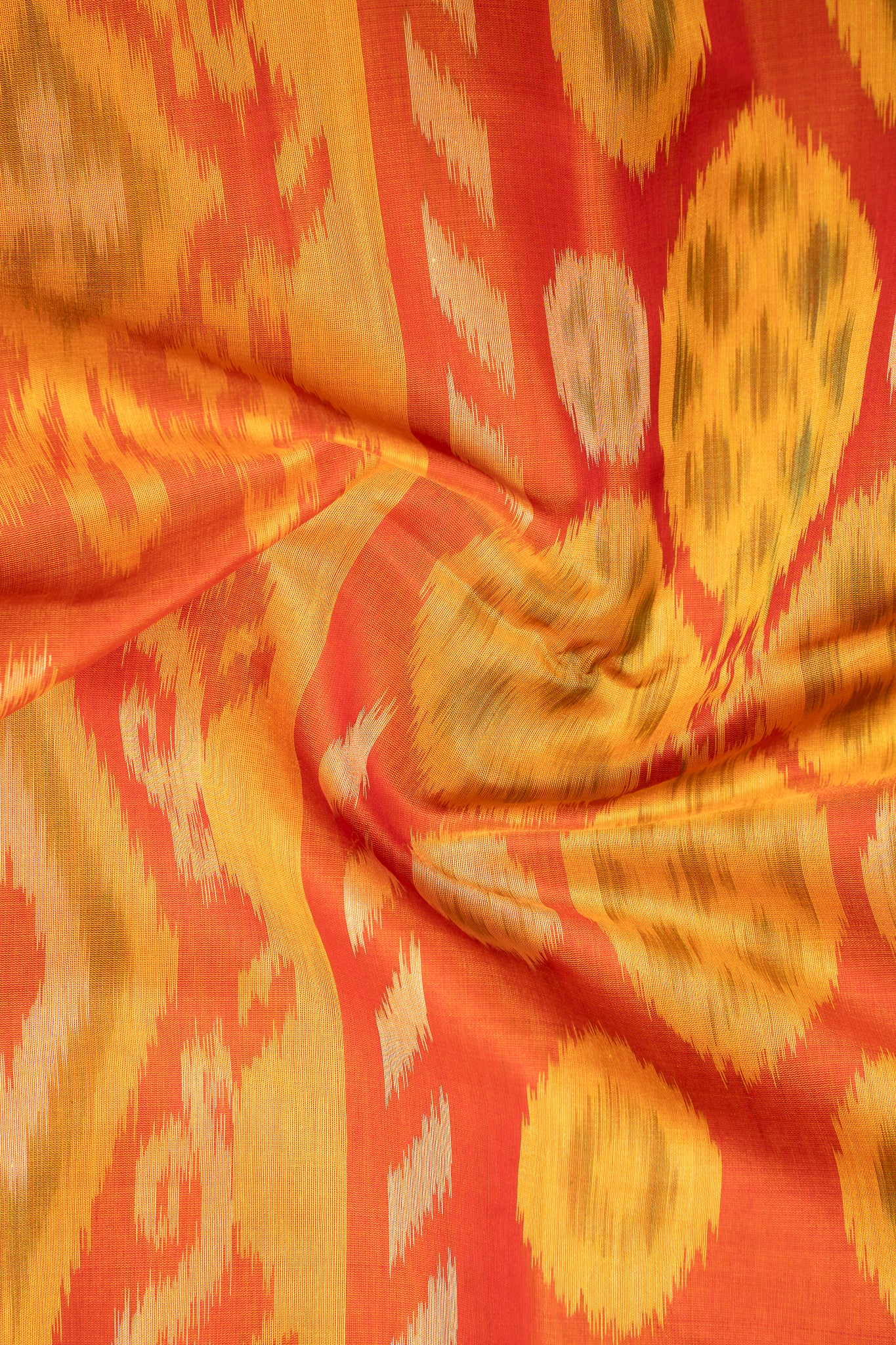 Red and Mustard Yellow Pure Ikkat Silk Cotton Saree - Clio Silks